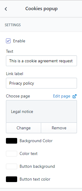 Cookies agreement request popup