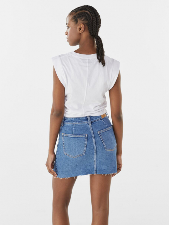 High-waist denim mini skirt