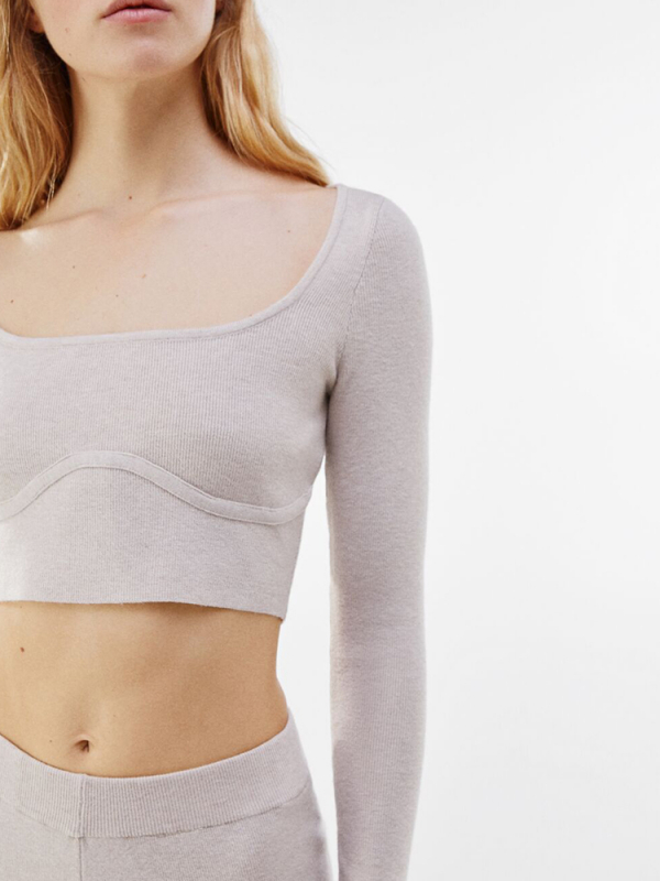 Sweater with square neckline and chest detail