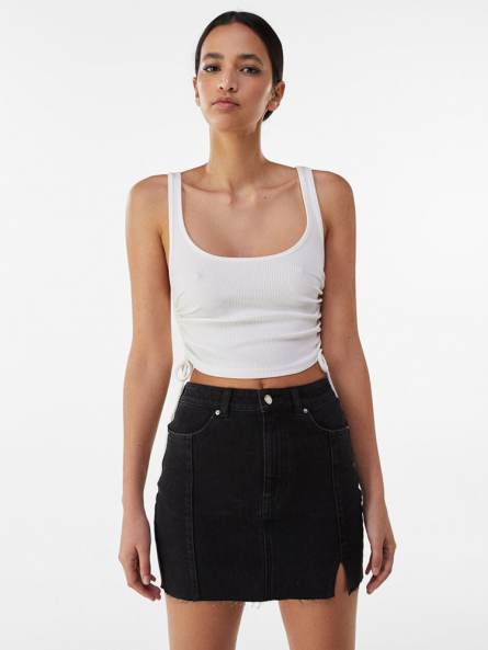 High-waist denim mini skirt